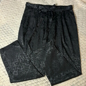 Francescas Animal Print Belted Dress Pants Elastic Waist Black